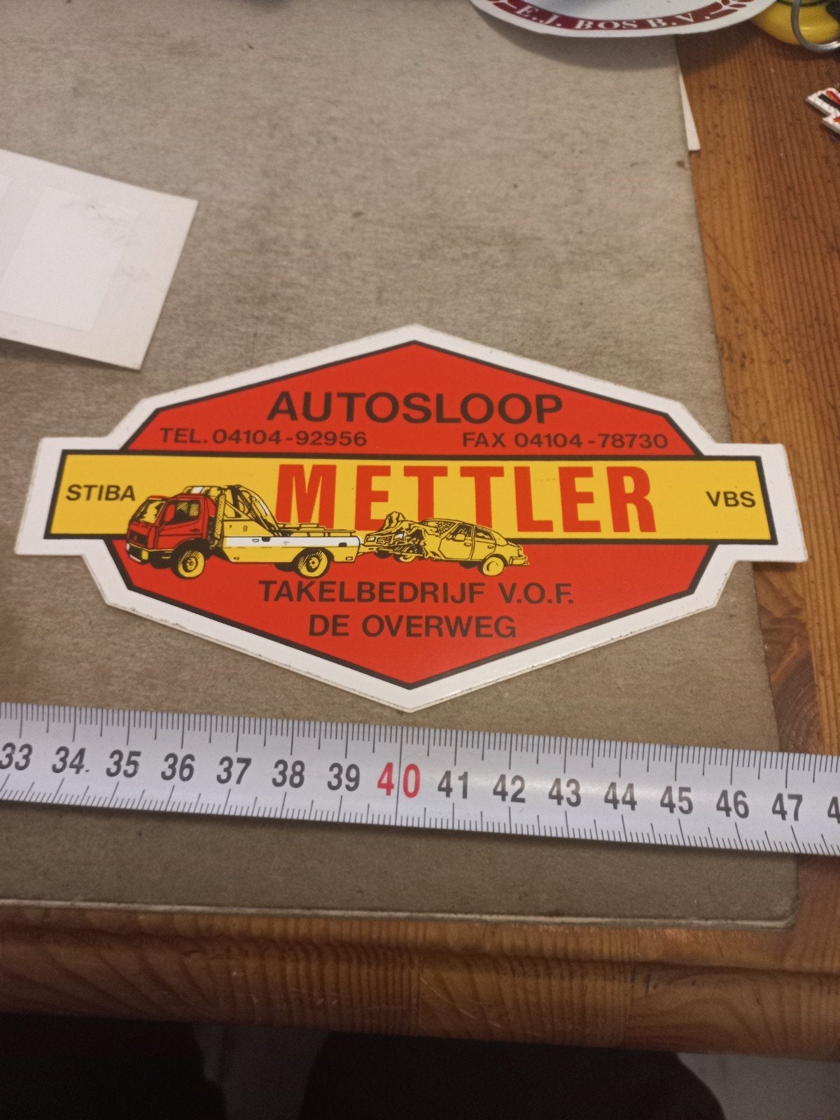 Vintage Autosloop Mettler Takelbedrijf Sticker, Ophalen of Verzenden, Gebruikt