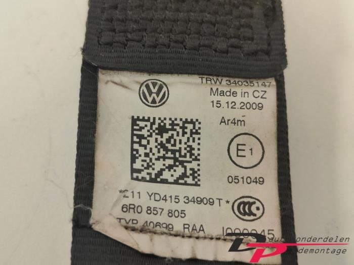 Veiligheidsgordel links-achter van een Volkswagen Polo, Gebruikt, -, Volkswagen, -
