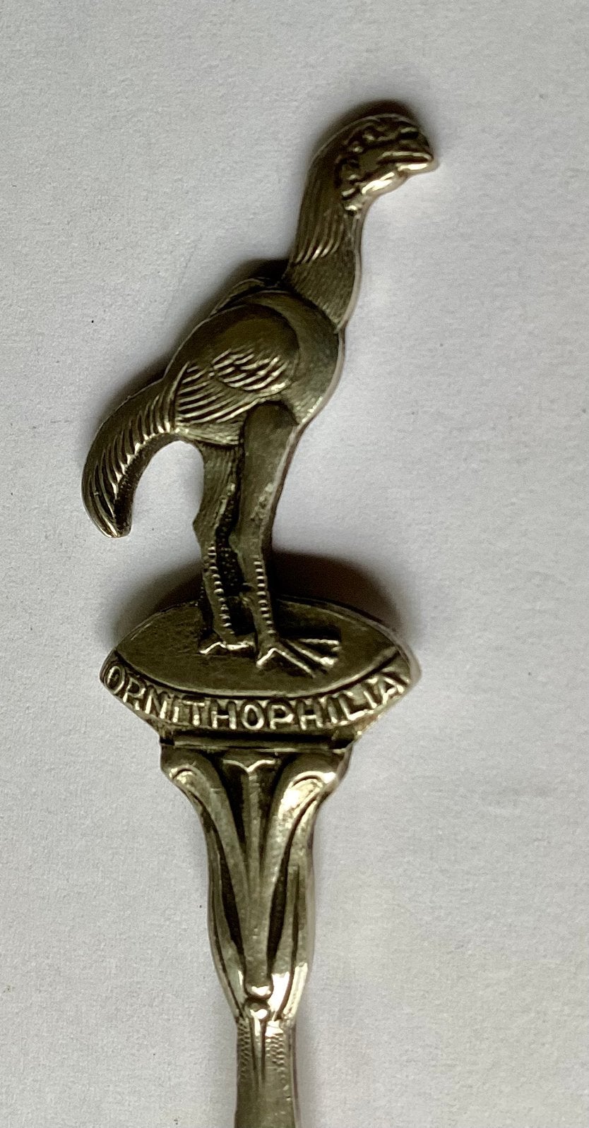 Antiek verzilverd lepeltje: Ornithophilia. Gemerkt: HH90., Ophalen of Verzenden