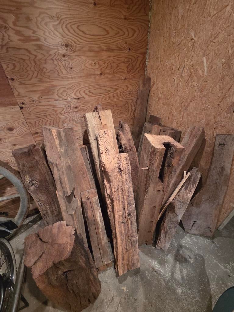 Massieve eiken balken 80-130cm voor unieke projecten, Doe-het-zelf en Verbouw, Ophalen, Gebruikt, Eiken, 50 mm of meer