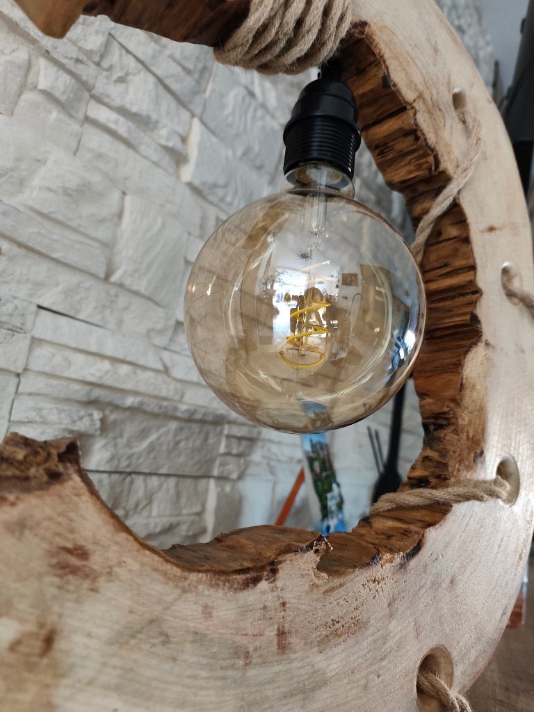 handgemaakte houten tafellamp, Ophalen, Nieuw, E27 (groot), 50 cm
