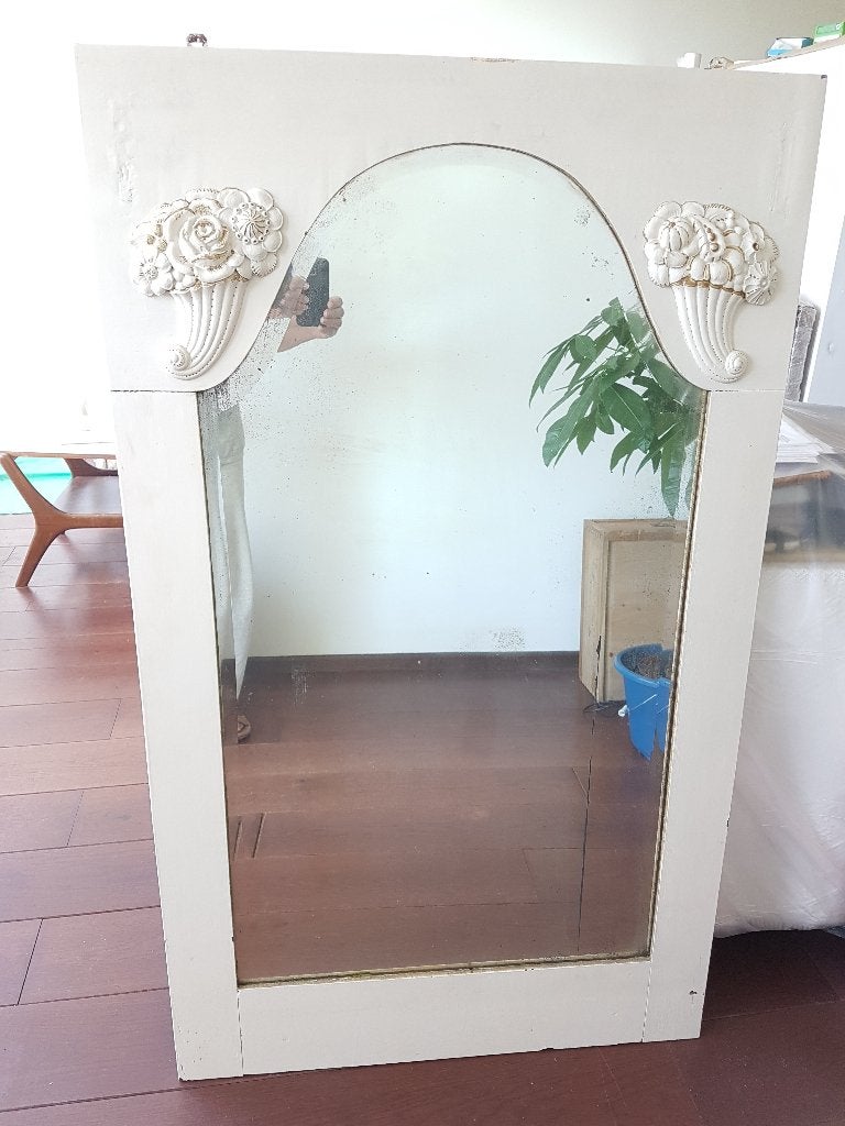 Mooie oude witte passpiegel, Huis en Inrichting, Woonaccessoires | Spiegels, Ophalen, Minder dan 50 cm, Gebruikt, 150 tot 200 cm