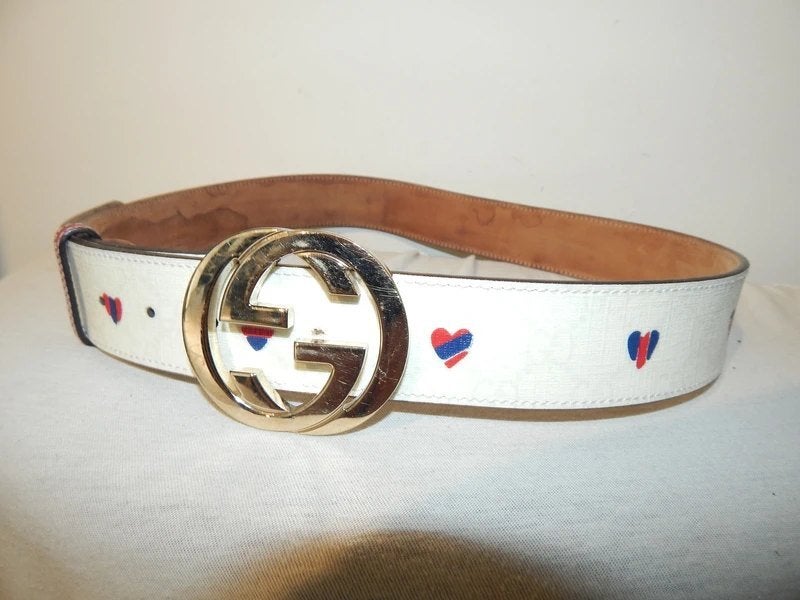 Gucci leren monogram riem merk buckle hartjes print, 100 cm of meer, Verzenden, Tailleriem, Gucci