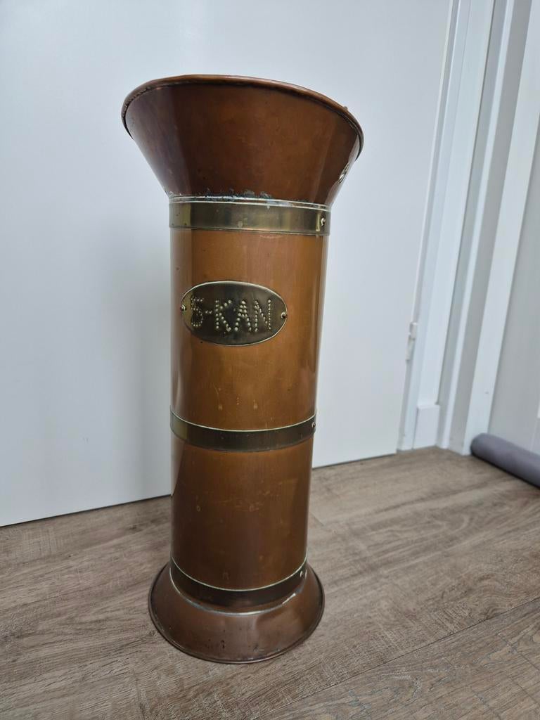 Oude koperen paraplubak met 'S-KAN' opschrift, Antiek en Kunst, Ophalen