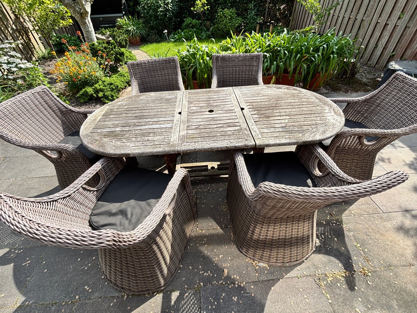 Teakhouten tuintafel / 160-210x100x74 cm, Tuin en Terras, Tuintafels, Ophalen, Gebruikt, Ovaal, Teakhout