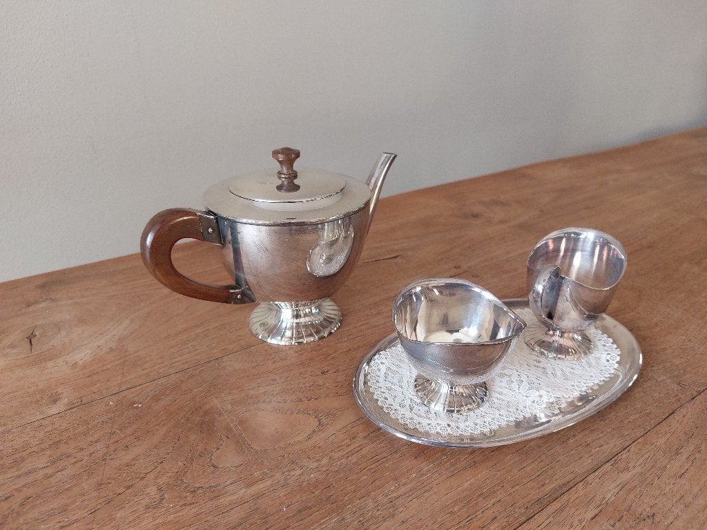 Douwe Egberts Vintage Theeservies verzilverd., Gebruikt, Overige merken, Vintage, Ophalen of Verzenden