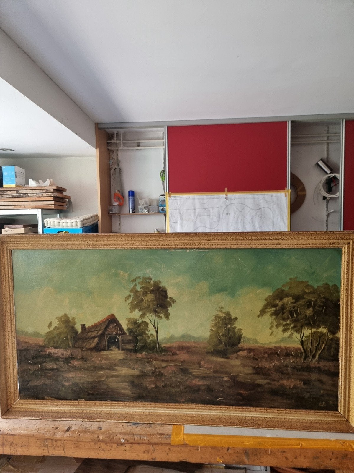 Oud Hollands Landschap Schilderij met Boerderij, Doek, Oud hollands, Origineel werk, Ophalen of Verzenden