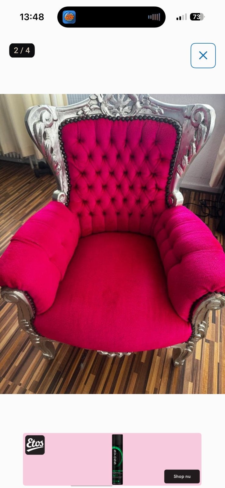 Luxe barok kinderfauteuil / troonstoel  roze, Ophalen, Zo goed als nieuw, 75 tot 100 cm