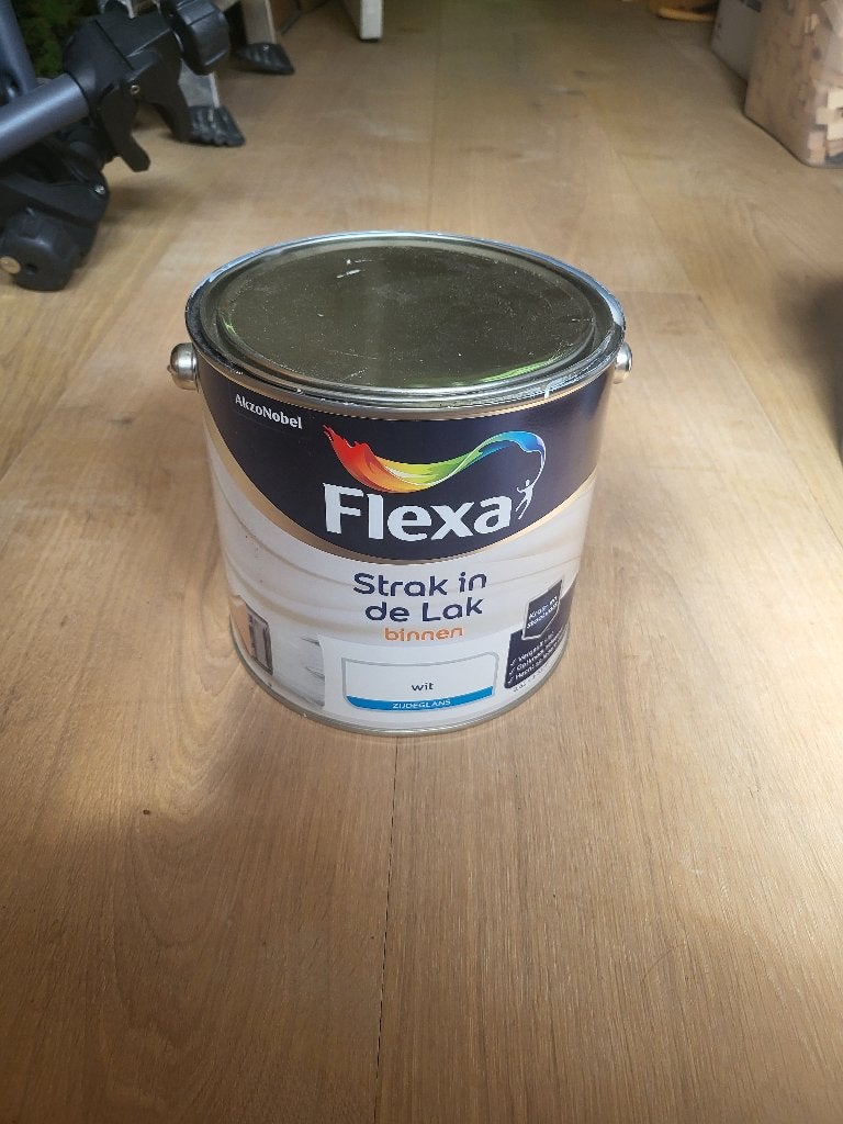 Flexa Strak in de Lak binnen 9010 zijdeglans 2,5 liter, Doe-het-zelf en Verbouw, Verf, Beits en Lak, Nieuw, Lak, Minder dan 5 liter