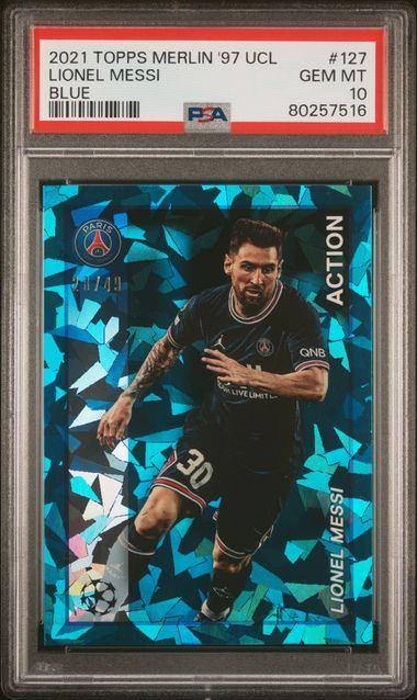 Topps Merlin Uefa Champions League Lionel Messi blue / 49, Ophalen of Verzenden, Nieuw, Buitenlandse clubs, Spelerskaart
