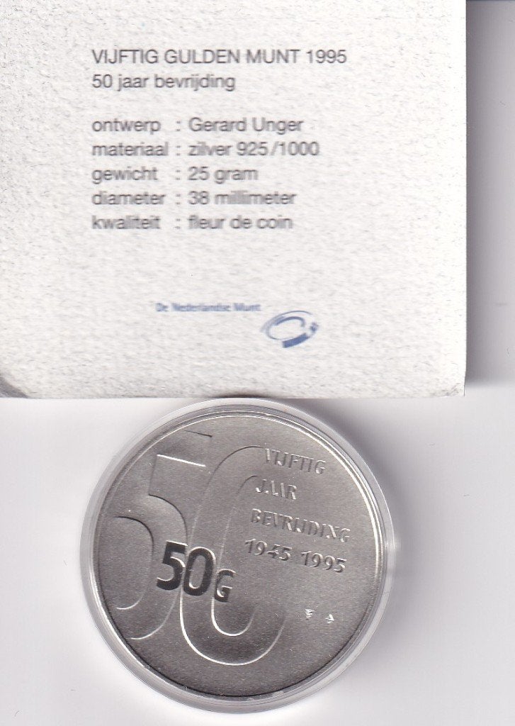 50 Gulden 1995 DFC met kaartje in Doosje, Verzenden, Koningin Beatrix, 50 gulden, Zilver