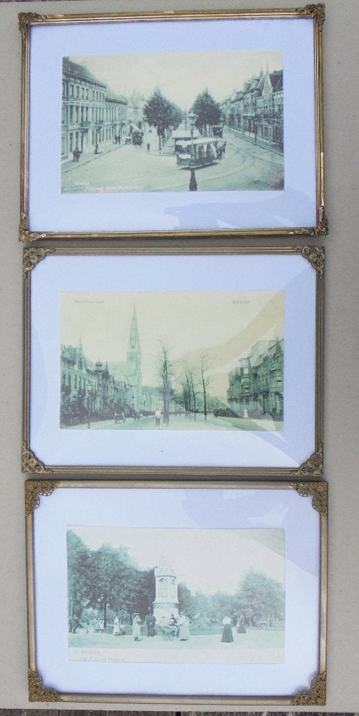 3 oude metalen fotolijstjes met bol glas, 25 x 18,5 cm., Audio, Tv en Foto, Fotografie | Fotolijsten, Gebruikt, Metaal, Ophalen of Verzenden