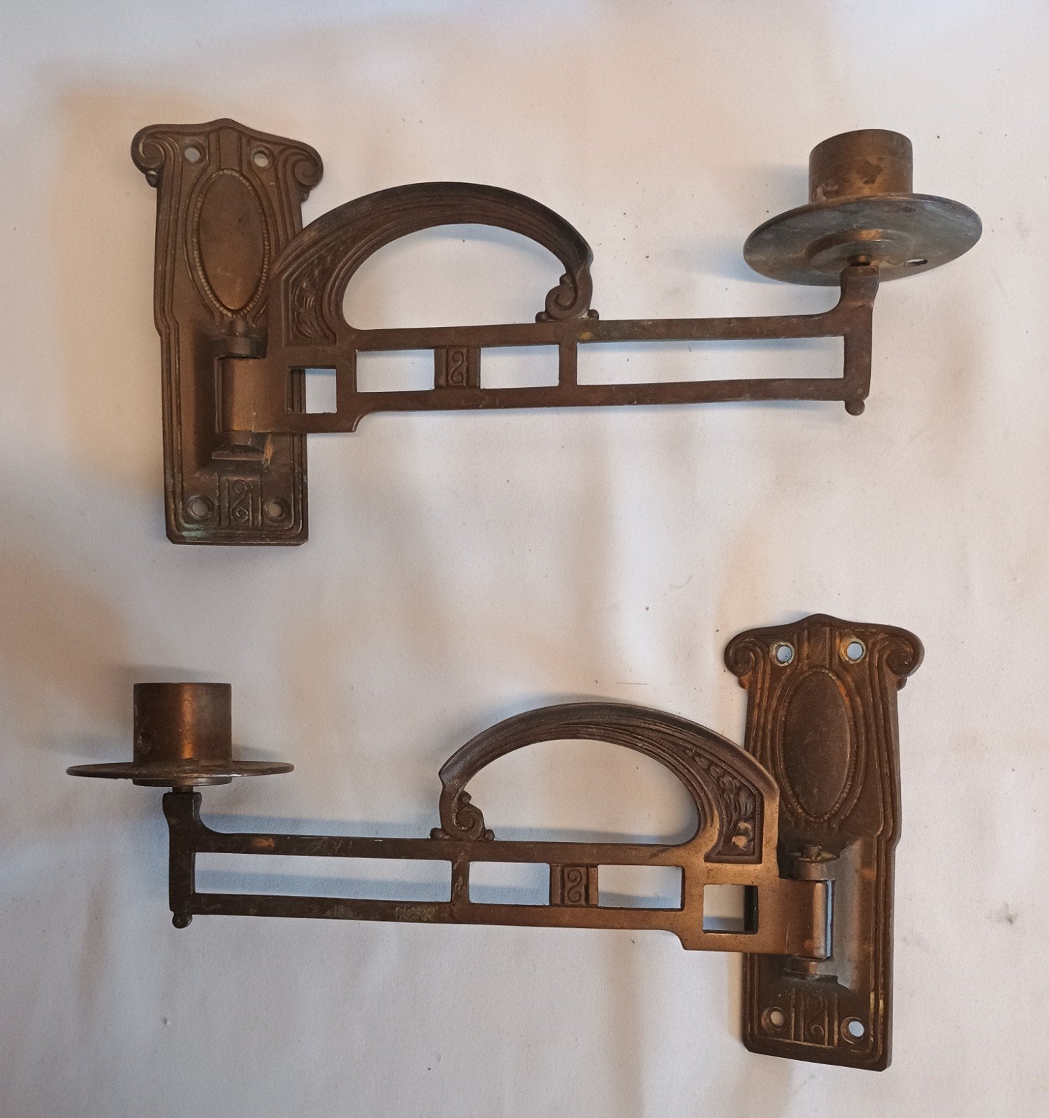 Antieke Jugendstil Messing Pianokandelaars - Wandmontage, Antiek en Kunst, Antiek | Kandelaars, Ophalen of Verzenden