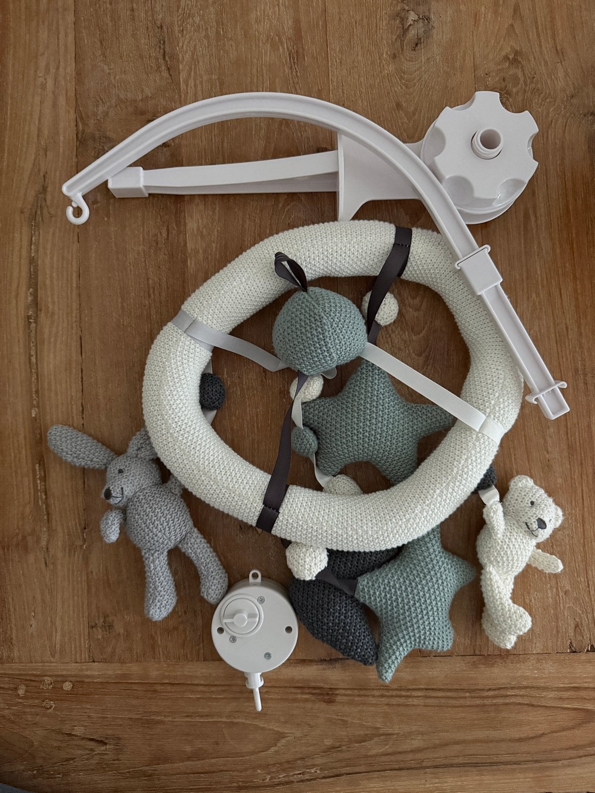 Muzikale Baby Mobiel met Gehaakte Dieren en Sterren, Ophalen of Verzenden, Zo goed als nieuw, Mobiel, Met geluid