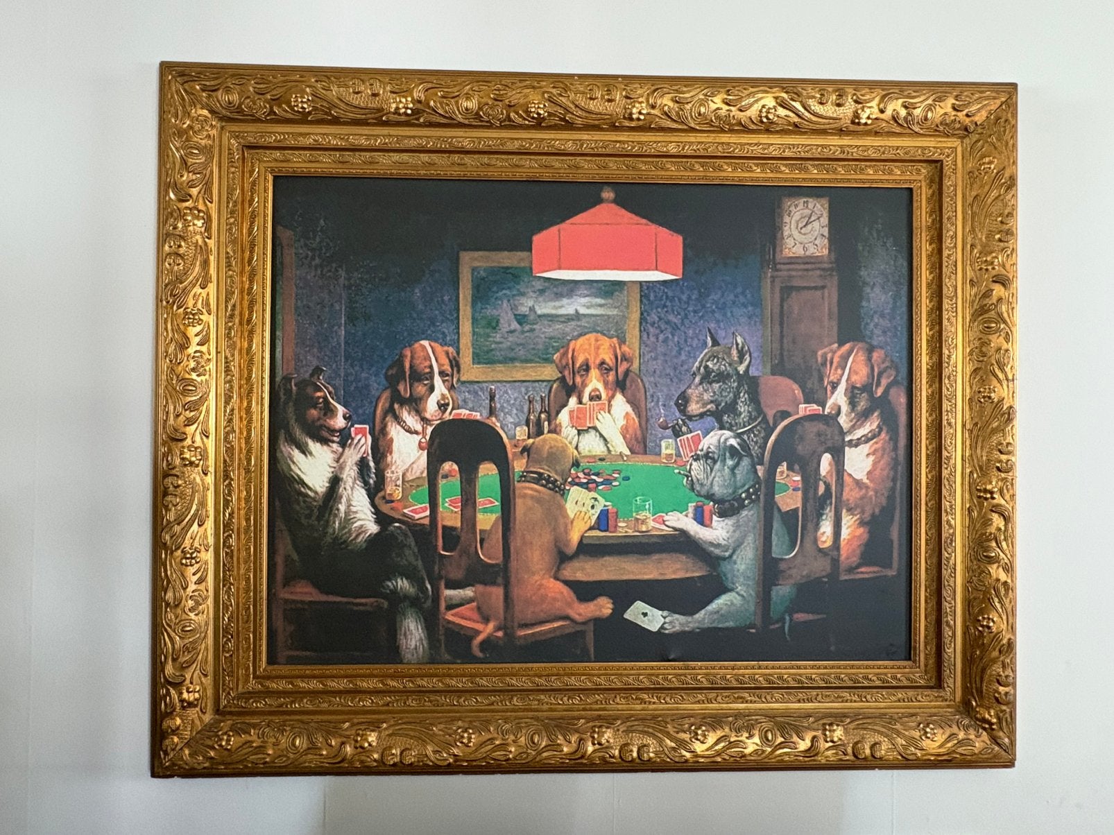 Groot Dogs Playing Poker schilderij - gouden sierlijst, Ophalen
