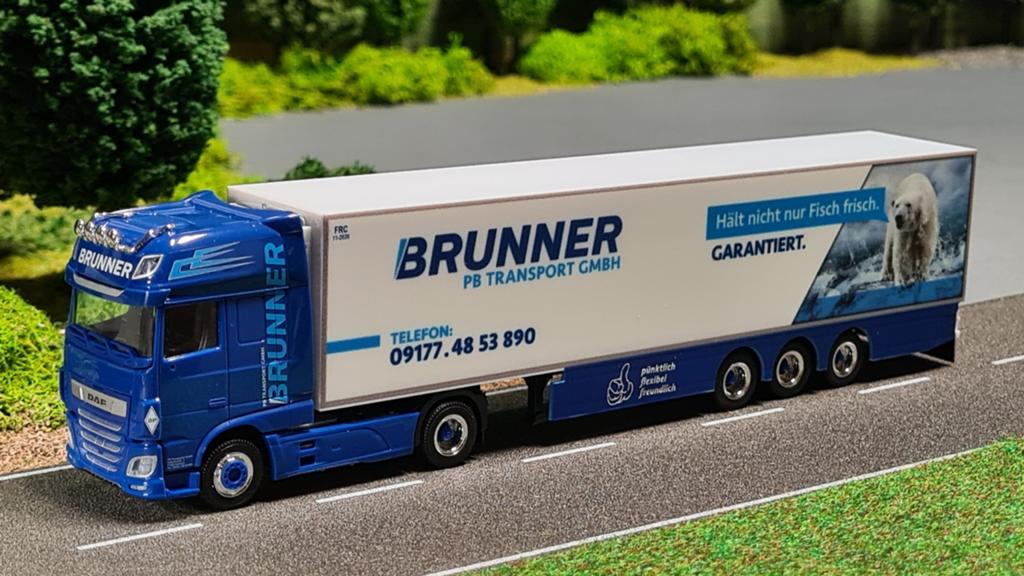 088 Herpa Brunner Daf XF Super Space Cab koeloplegger, Ophalen of Verzenden, Nieuw, Bus of Vrachtwagen, Herpa