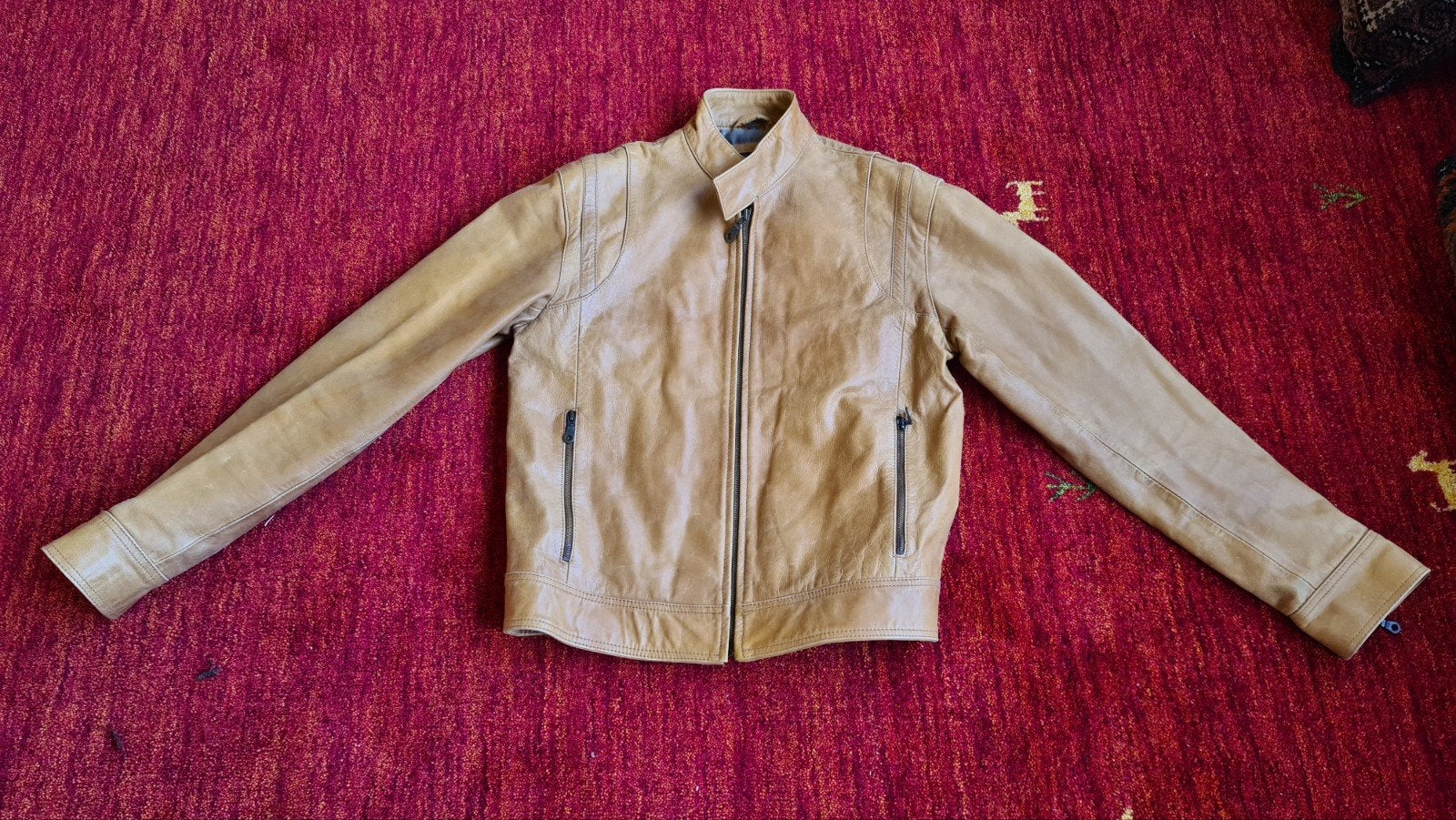 Stijlvol Transmission Leren Jack - Maat L, Maat 52/54 (L), Beige, Ophalen of Verzenden, Zo goed als nieuw