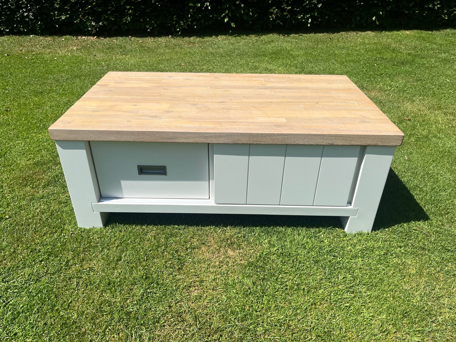 Salontafel Istrana 70x120 met lade en schuifdeur, Gebruikt, 100 tot 150 cm, Rechthoekig, Overige houtsoorten