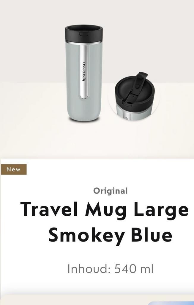 Nieuw in doos Nespresso Travel Mug Large Smokey Blue 540 ml, Huis en Inrichting, Keuken | Keukenbenodigdheden, Ophalen of Verzenden