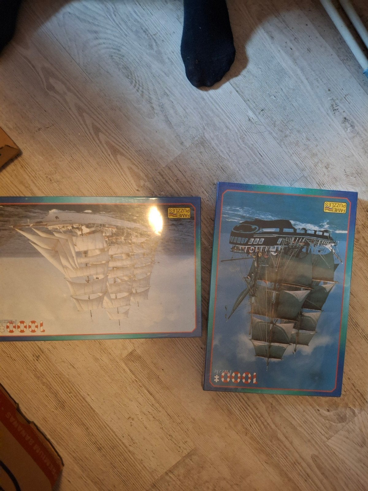Twee 1000-stukjes puzzels met schepen - Fame Puzzles, Ophalen, 500 t/m 1500 stukjes, Gebruikt, Legpuzzel