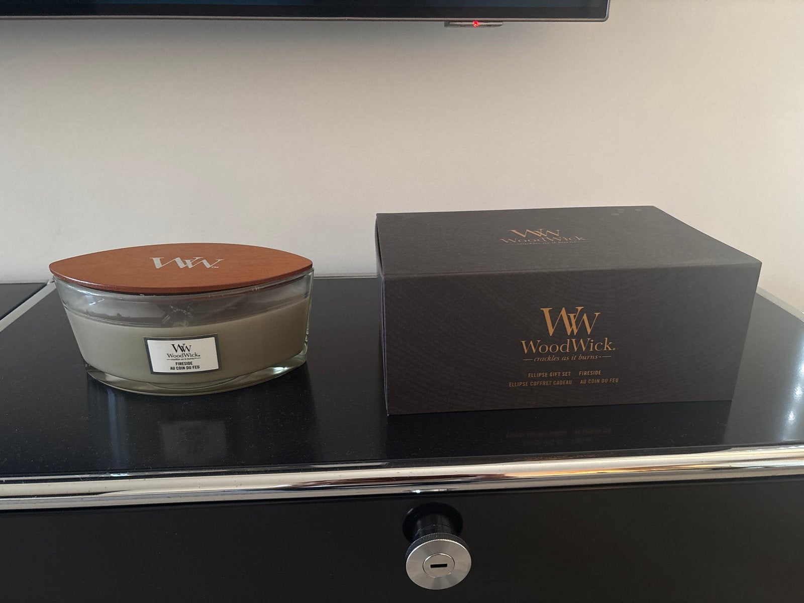 Woodwick Luxe Geurkaars met Houten Deksel, Ophalen, Woodwick, Beige, Kaars
