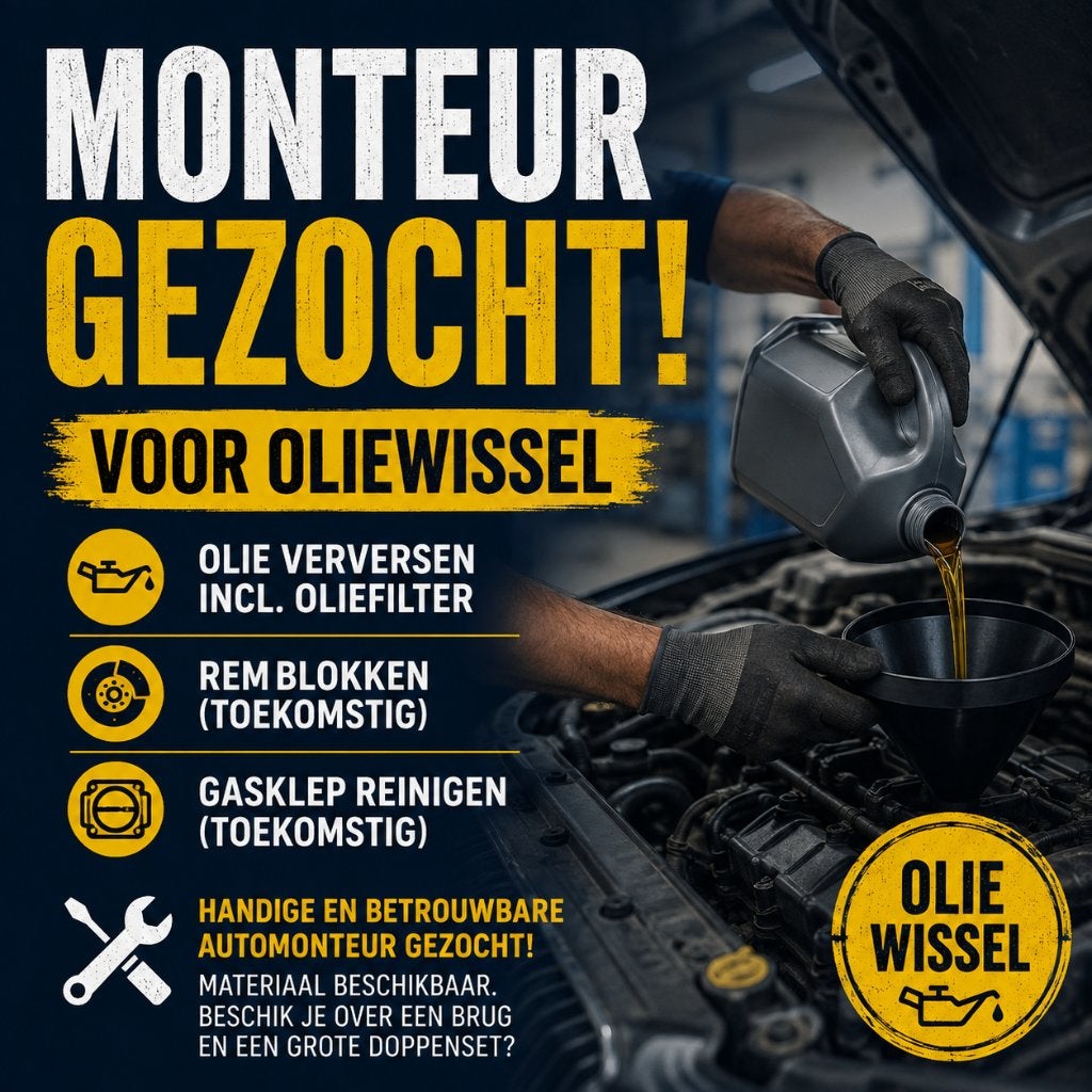 GEZOCHT automonteur auto klus reparatie olie vernieuwen, Ophalen of Verzenden, Nieuw