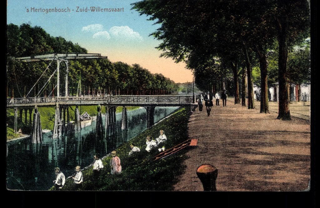 Den Bosch (N.B.), Zuid-Willemsvaart met volk, gelopen 1913, Verzenden, Voor 1920, Gelopen, Noord-Brabant
