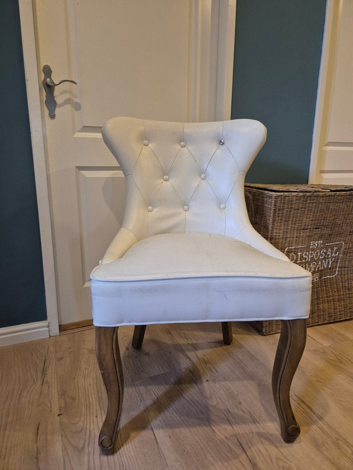 Riviera maison wit leren (bureau)stoel, Ophalen, Gebruikt, Wit, Hout