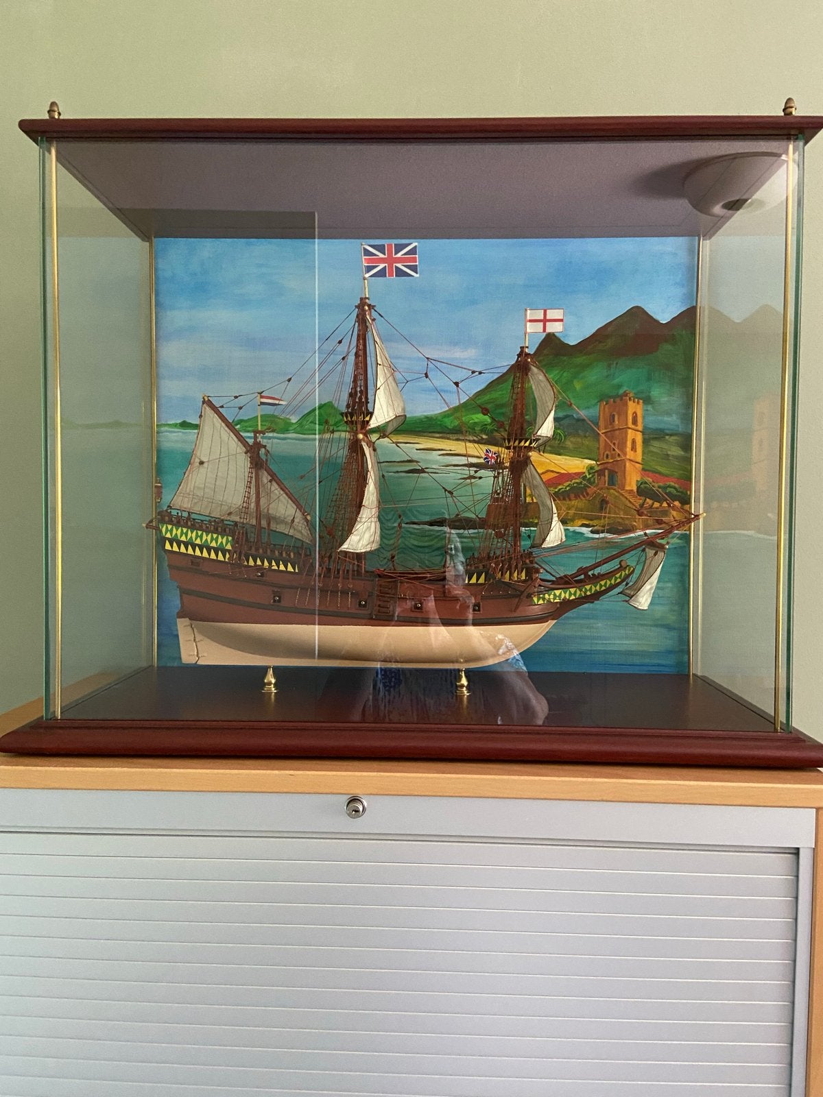 Modelboot in vitrine - 77x35x60 cm, Ophalen, Nieuw
