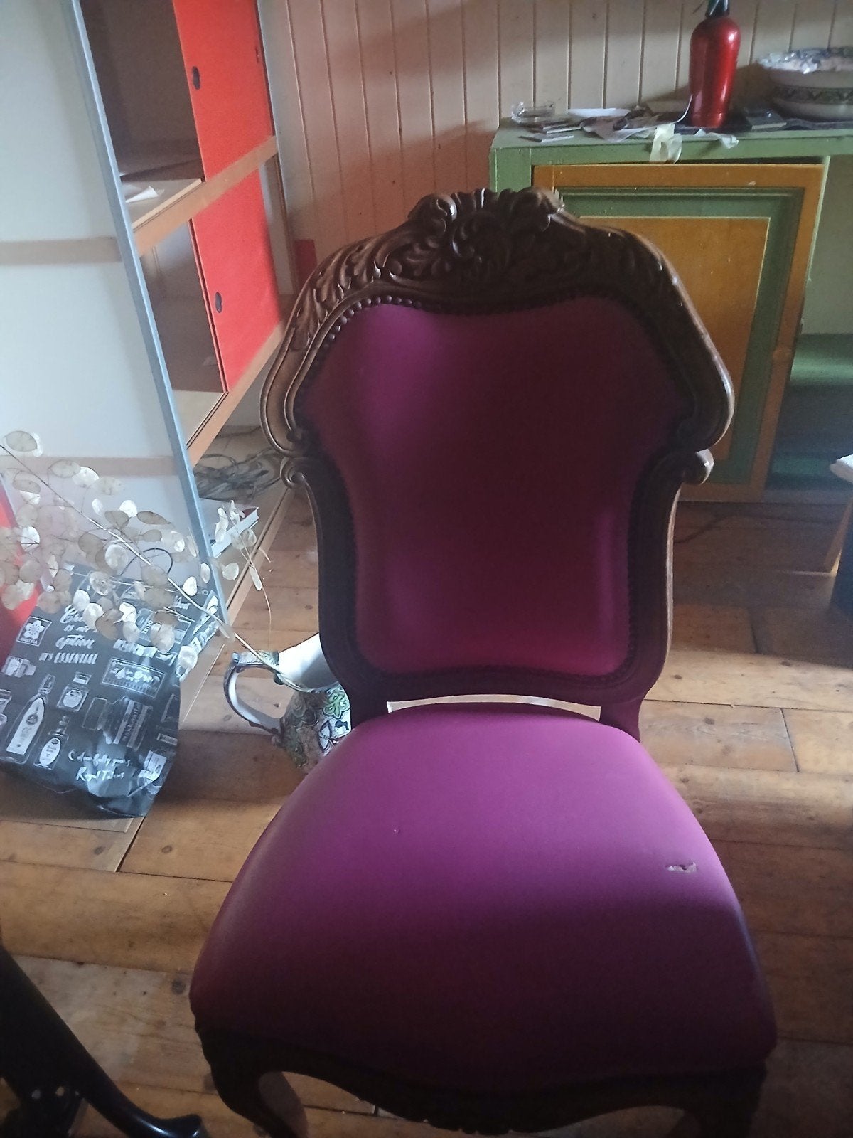 Set van 4 antieke stoelen met paarse bekleding, Ophalen