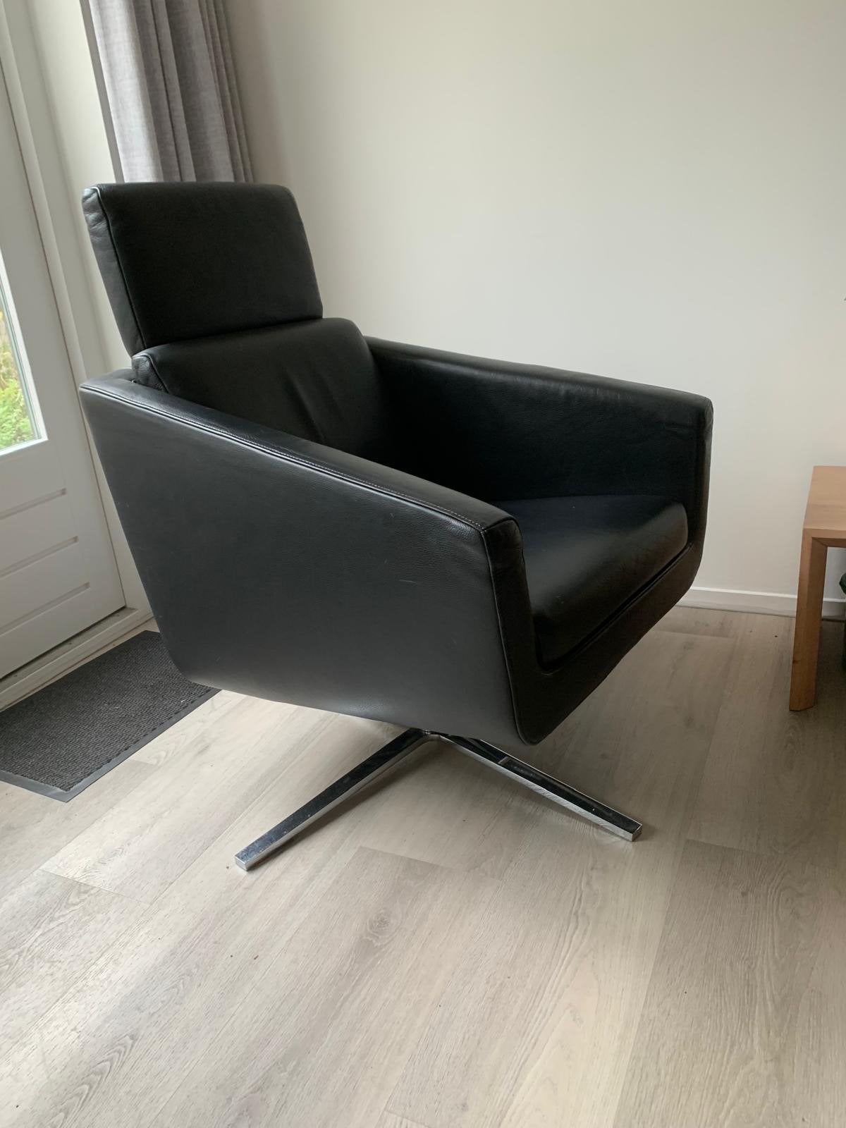 FSM Pavo Relax Fauteuil - Zwart Leer, hele goede staat, Huis en Inrichting, Ophalen, Zo goed als nieuw, Leer, 75 tot 100 cm
