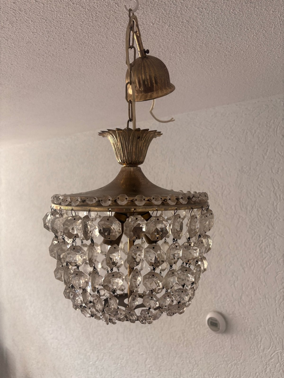 Vintage Kroonluchter met Kristallen - Klassieke Hanglamp, Ophalen, Gebruikt, Glas, E14 (klein)