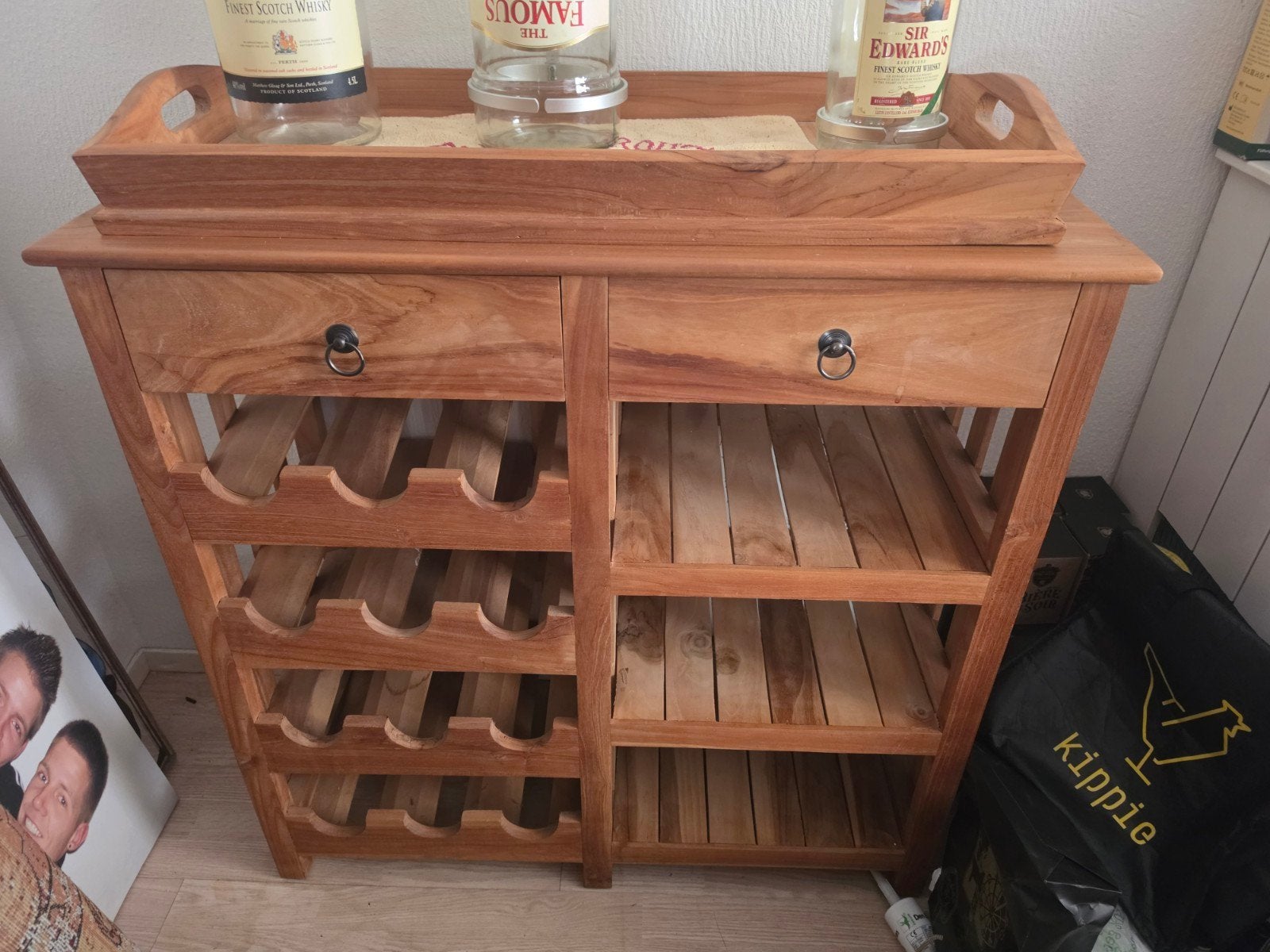 Houten wijnrek met lade en dienblad 40 diep 90 br 100 h, Ophalen