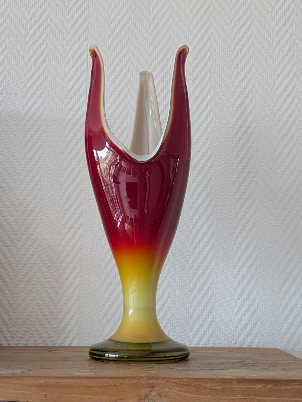 Vintage Murano vaas rood/geel glas, jaren '60, Ophalen