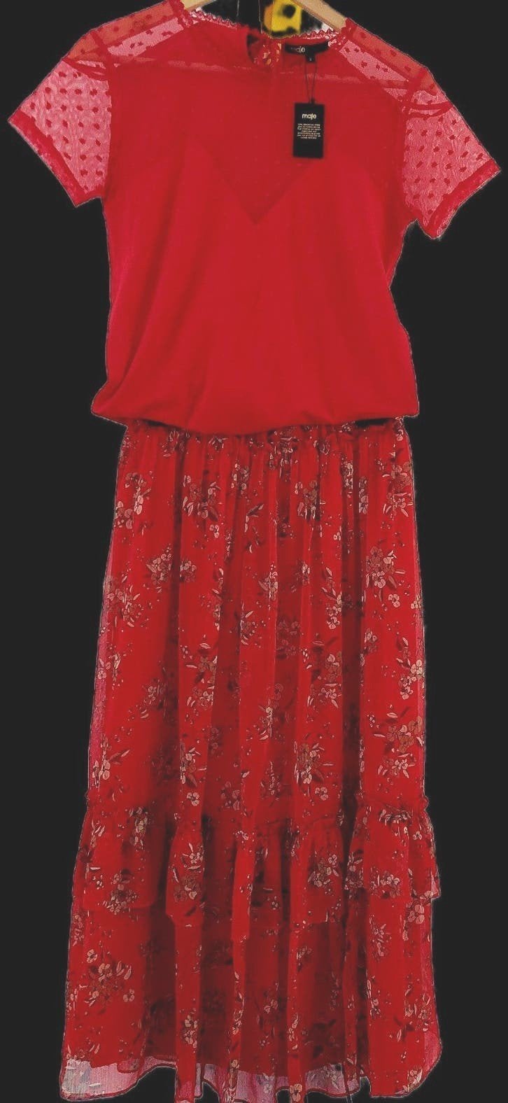 Maje top 36  met merkloze midi rok 36 - Dieprood, Kleding | Dames, Verzenden, Zo goed als nieuw, Maat 36 (S), Onder de knie