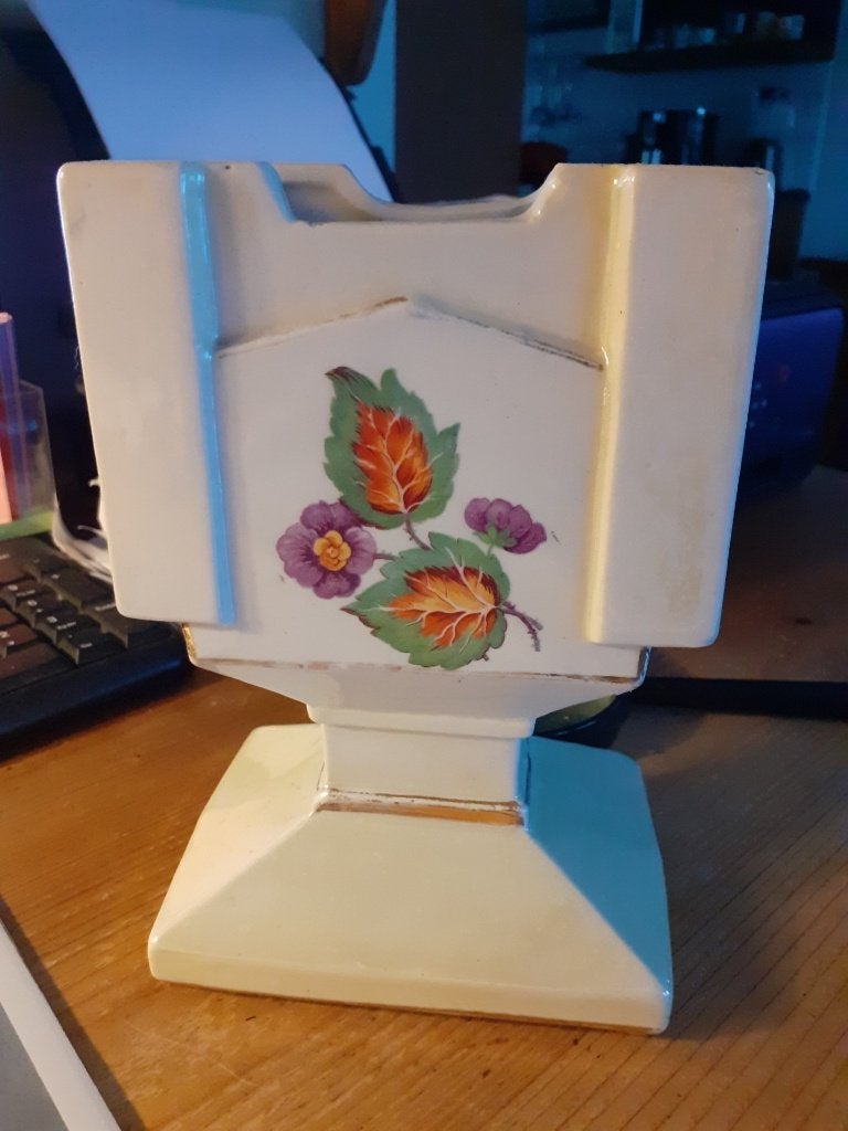 Art Deco getrapte vaas – Faïencerie de Wasmuël (België), Antiek en Kunst, Antiek | Keramiek en Aardewerk, Ophalen of Verzenden