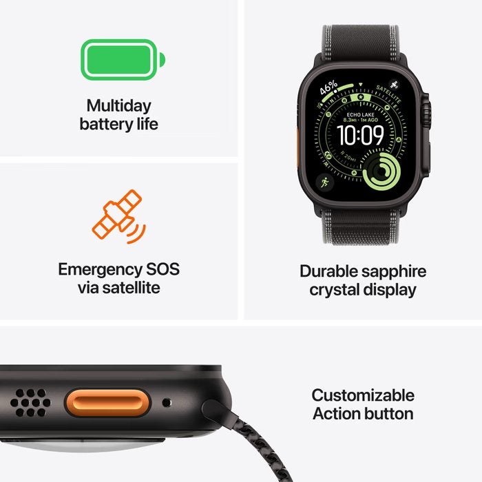 Apple Watch Ultra 3 Cellular 49mm Zwart Ocean Band Nieuw!, Apple, Apple, Zwart, IOS
