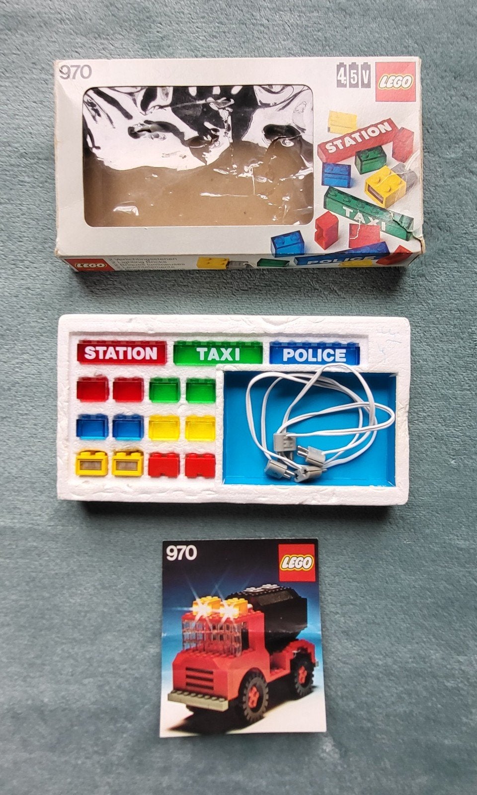 Lego (set 970) 4,5 Volt verlichting + tekst blokjes in doos., Compleet, Lego, Ophalen of Verzenden, Zo goed als nieuw
