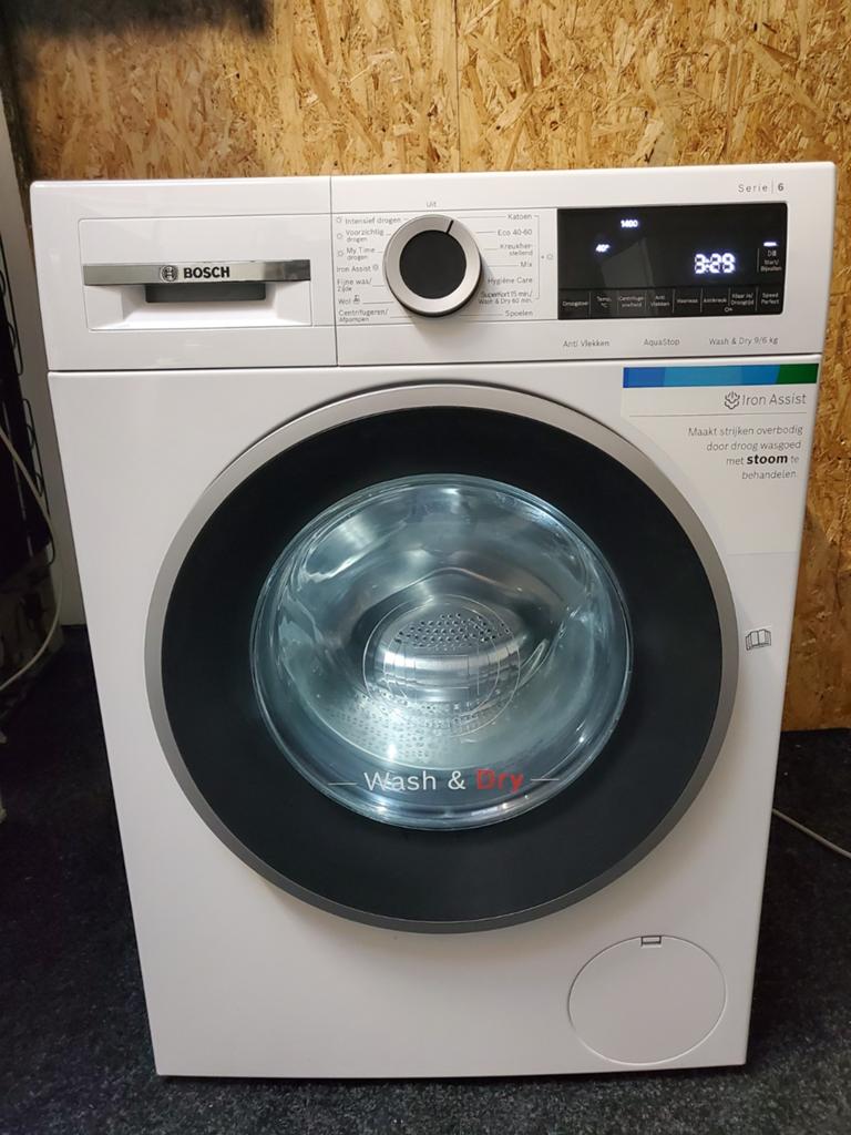 Bosch was en droogcombinatie 9kg wassen en 6kg drogen.., 8 tot 10 kg, Ophalen, Gebruikt, Minder dan 85 cm