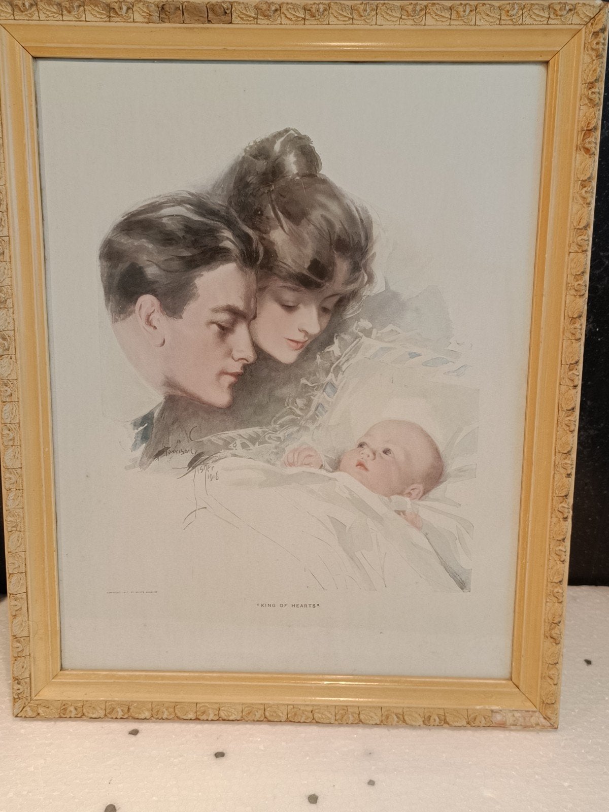 Antiek ingelijste lithografie "The King of Hearts" Harris, Ophalen of Verzenden