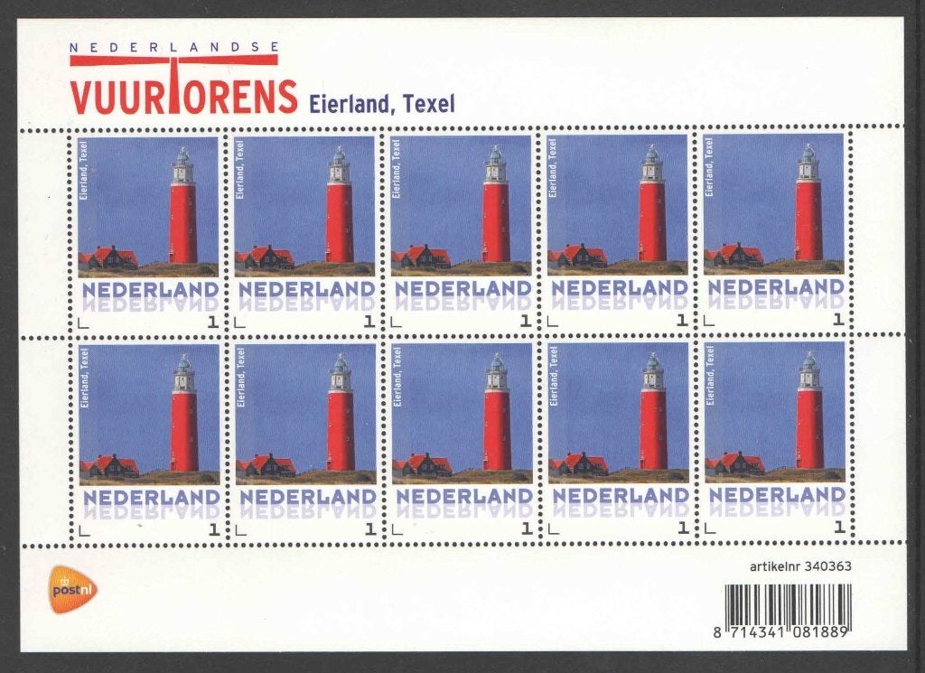 Postzegels Vuurtorens in Nederland: Eierland, Texel, Postzegels en Munten, Ophalen of Verzenden, Na 1940, Postfris