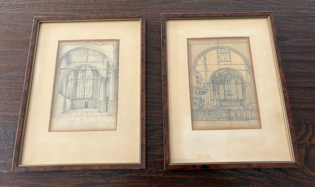 Kerk Tekeningen van Ludovicus H.C.M. Smulders 1885-1964, Ophalen, Achter glas, Tekening, Klassiek