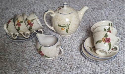 Vintage Pottery Huizen Theeservies - Handgeschilderd, Antiek en Kunst, Ophalen
