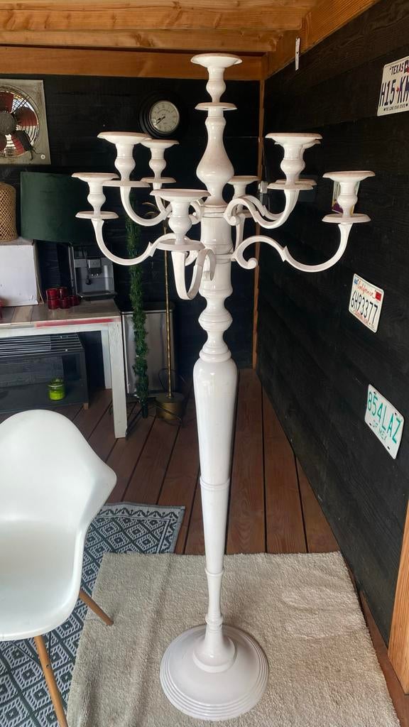 Witte kandelaar 9 kaarsen, 1.80 meter hoog, Antiek en Kunst, Ophalen of Verzenden, Overige materialen