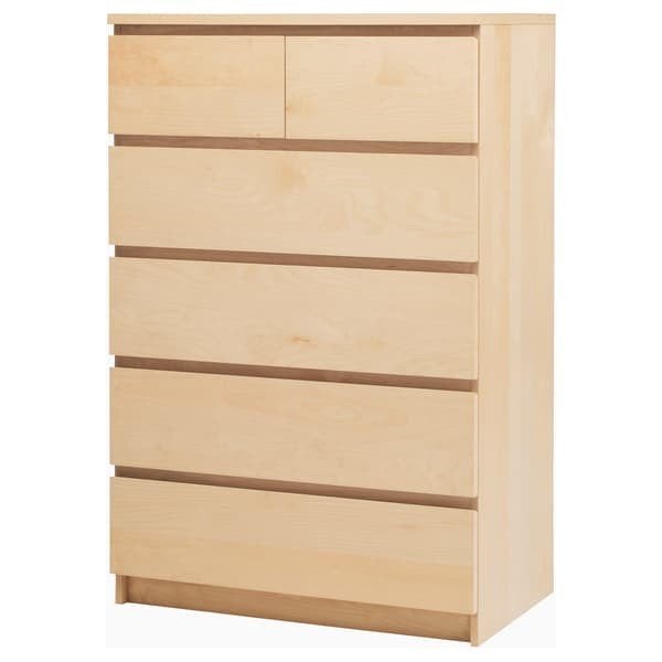 IKEA MALM Ladekast met 6 lades, berkenfineer, Ophalen, Gebruikt, 100 tot 150 cm, 50 tot 100 cm