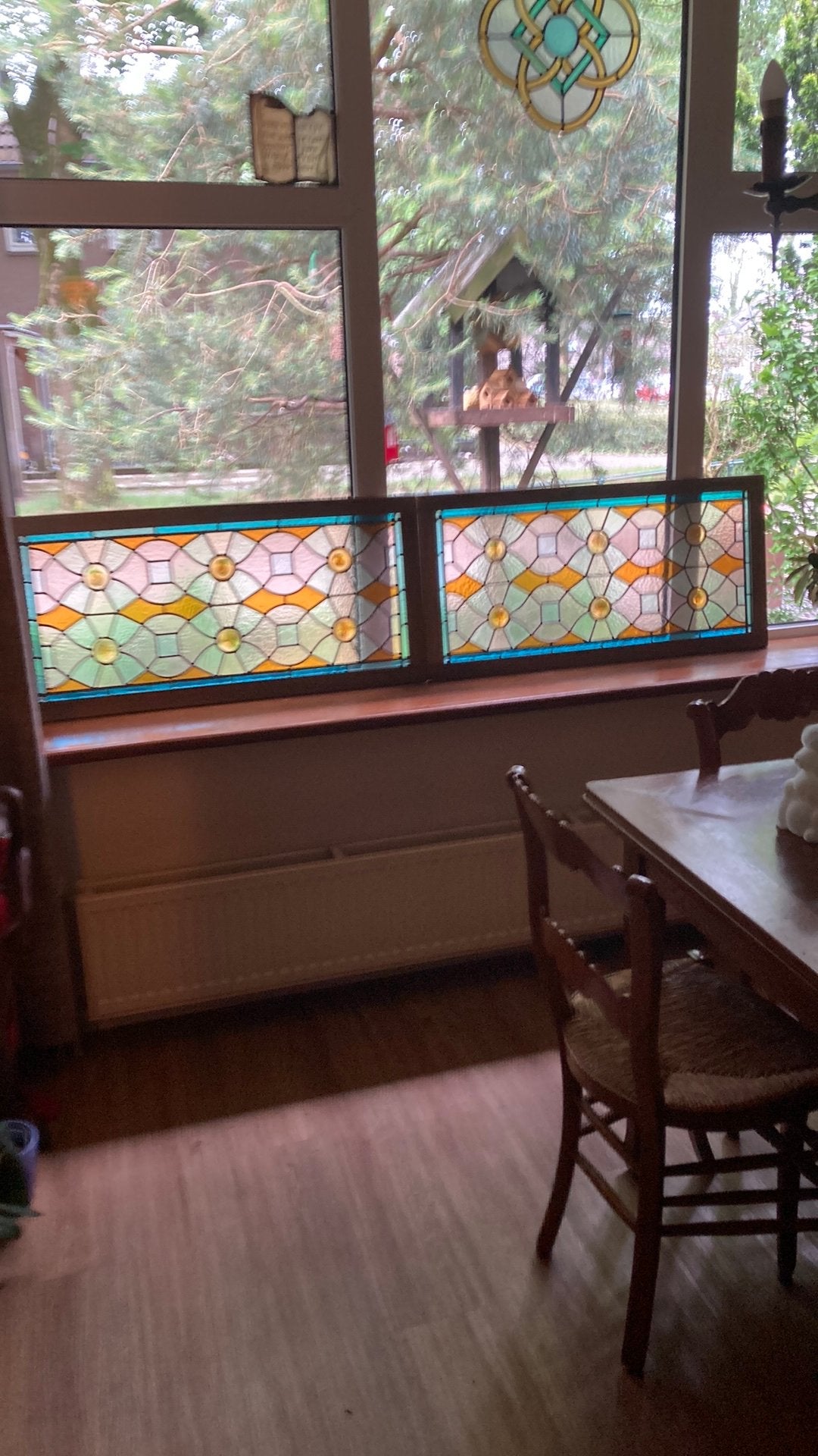 Twee identieke zeer oude glas in lood ramen, Antiek en Kunst, Ophalen