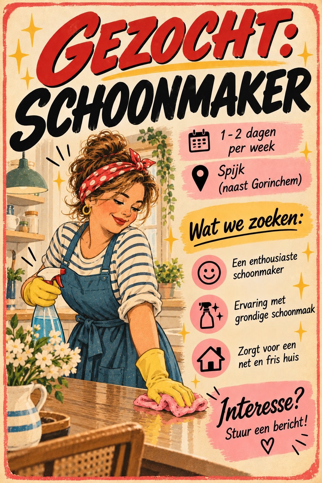 Schoonmaakster gezocht, Vacatures, Overige niveaus, Vanaf 5 jaar