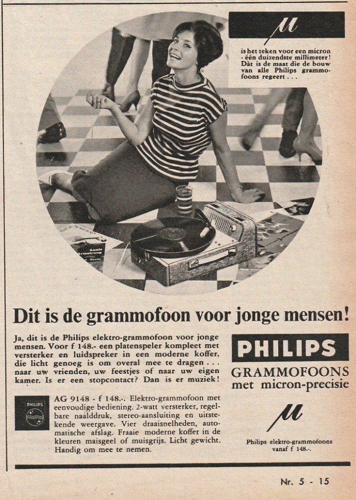 Retro reclame 1960 Philips platenspeler AG9148, Verzenden, Overige typen