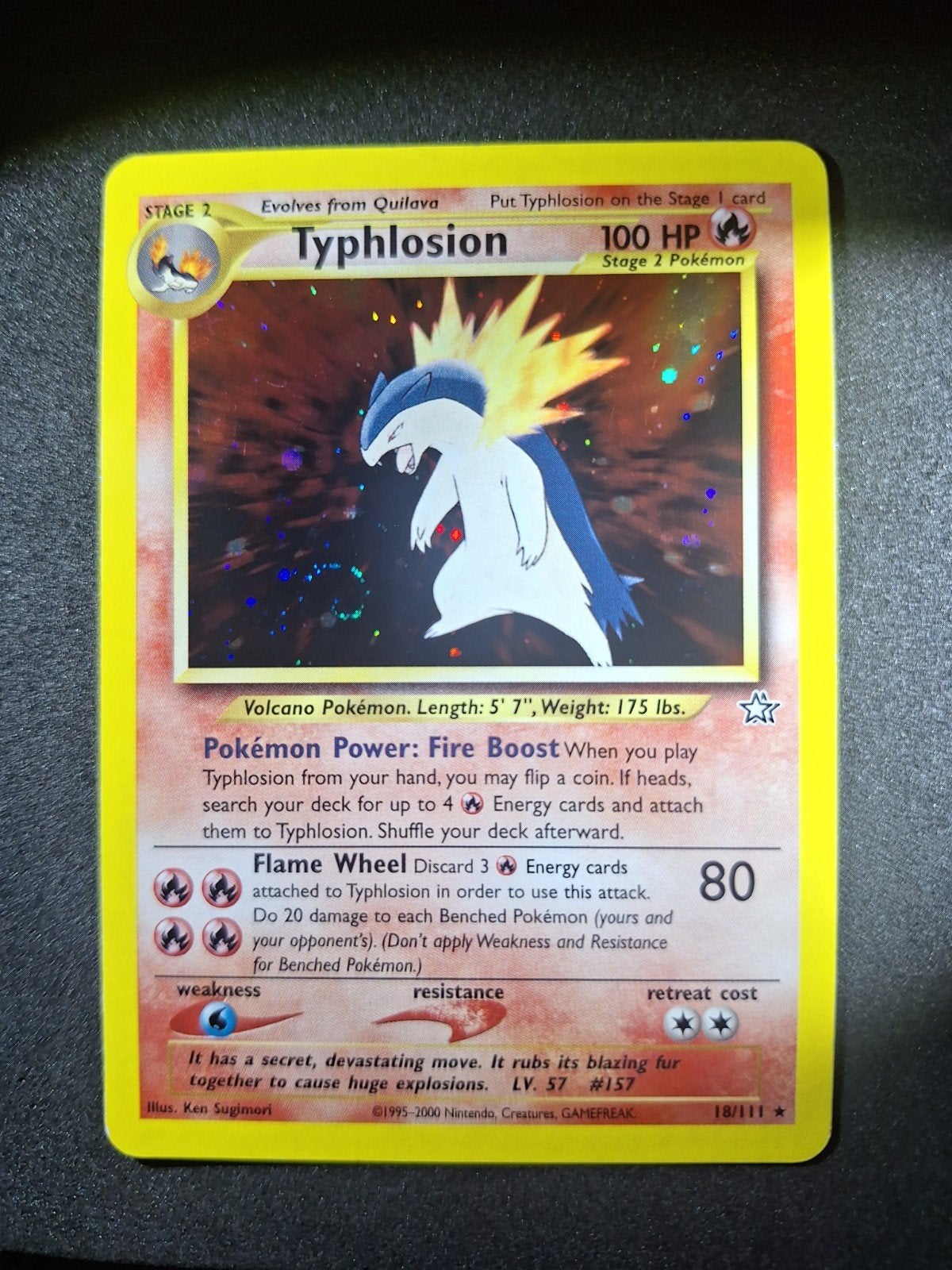 Typhlosion 18/111 Neo Genesis, Hobby en Vrije tijd, Ophalen of Verzenden, Gebruikt, Losse kaart, Foil