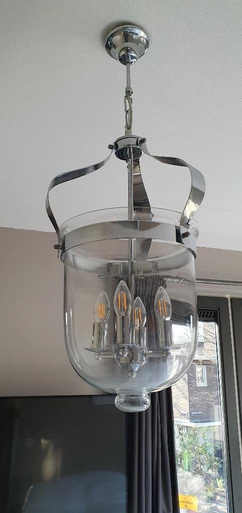Mooie glazen hanglamp met chroom, Huis en Inrichting, Lampen | Hanglampen, Ophalen, Glas, Minder dan 50 cm